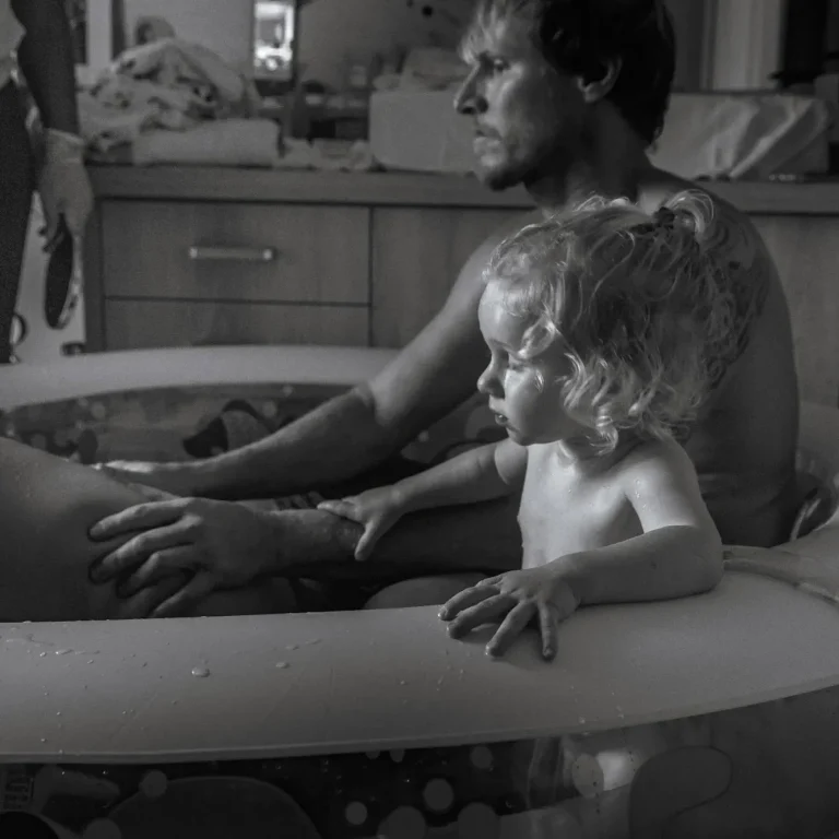 Water birth with partner support